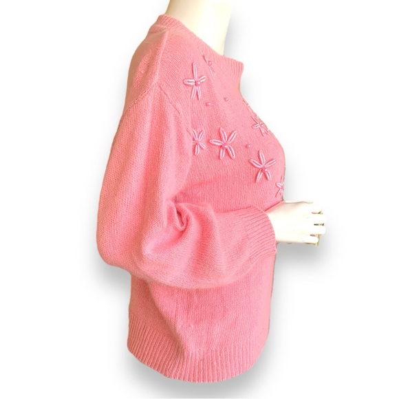 LESLIE FAY PINK SILK/RAYON/ANGORA VINTAGE SWEATER. WOMEN’S SIZE LARGE - Picture 3 of 6